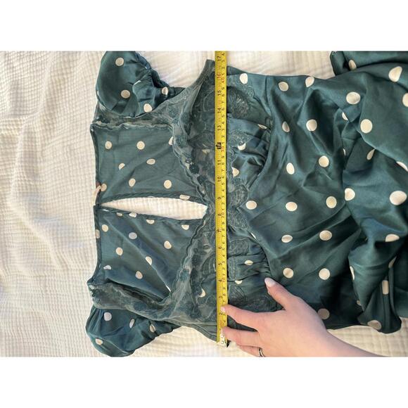 Free People - Women's Green Butterfly Satin Polka Dot Maxi Dress w/ lace, Size M - Picture 11 of 12